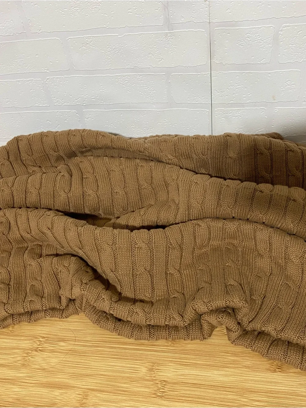 Lauren Ralph Lauren Cable Knit Brown Throw Blanket cotton